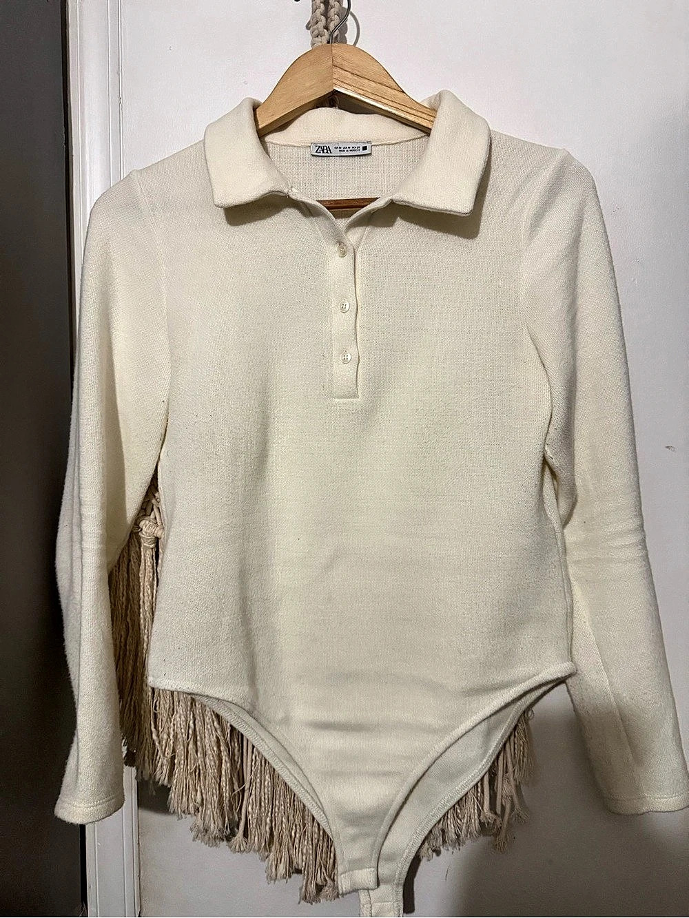 Zara Cream Long Sleeve Polo Bodysuit Size Medium